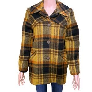 60s 70s VTG Women’s Tregos Westwear Plaid Wool Coat Medium Western Retro Boho